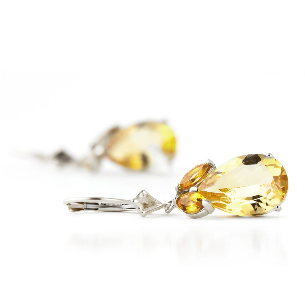 14K. GOLD LEVERBACK EARRING WITH NATURAL CITRINES (White Gold)